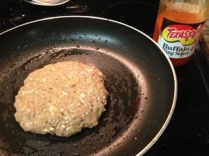 What to do when you've got just enough meat for two too-small-for-the-bun burgers?  Make a monster burger, obviously