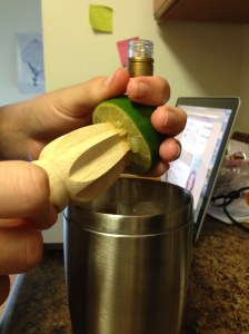 Add 1.5 oz. tequila, q oz. triple sec, 1 oz. cranberry juice, and 1 oz. lime juice to a shaker full of ice.