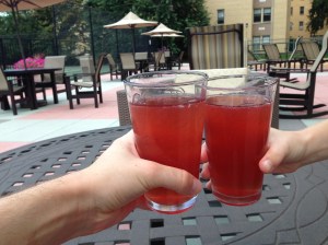 Strain the drink into a glass (these are doubles, for the record), admire it's beautiful color, and find someplace outside to enjoy it!