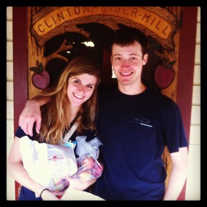 With our goodies from the Clinton Cider Mill.  The extra seat in the car was specifically reserved for doughnuts.  This was absolutely the right call.