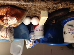 I decided to do one of those opening photos with all the supplies you need to make the cake, but I forgot like 5 of them.  So don't base your interpretation of this recipe on this photo alone...