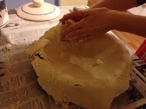 Gently push the crust into the pie plate and trim any excess.