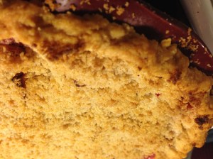 The pie should be golden-y and bubbly around the edges when it's ready.