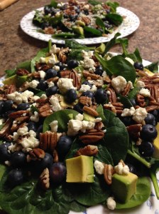 My salad had an embarrassing number of blueberries on it since they are my FAVORITE food-- pretty sure I frightened a few children at the grocery store when they were buy one get one free.  Sorry, parents.