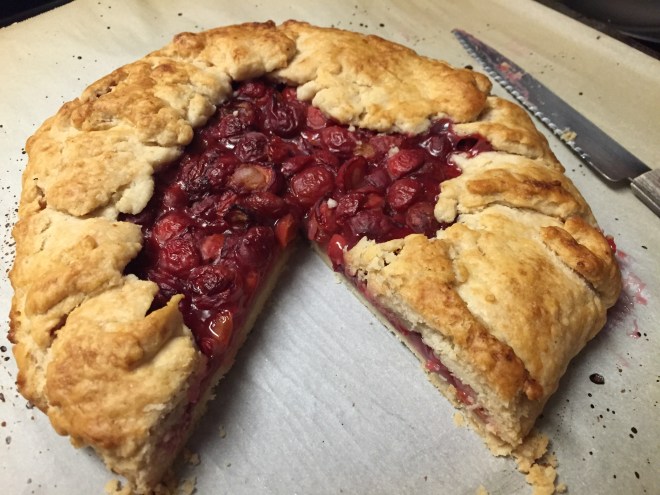 Sour Cherry Galette.  You know what's great about galettes?  It's just a pie crust that you don't have to be so fussy with.  Wrap a bunch of fruit in a weirdly-shaped crust and call it a 