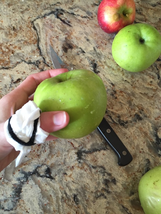 When applesauce is on the horizon, there's no time to go upstairs and get a real Band-Aid. MacGyver that shit and stay the course!