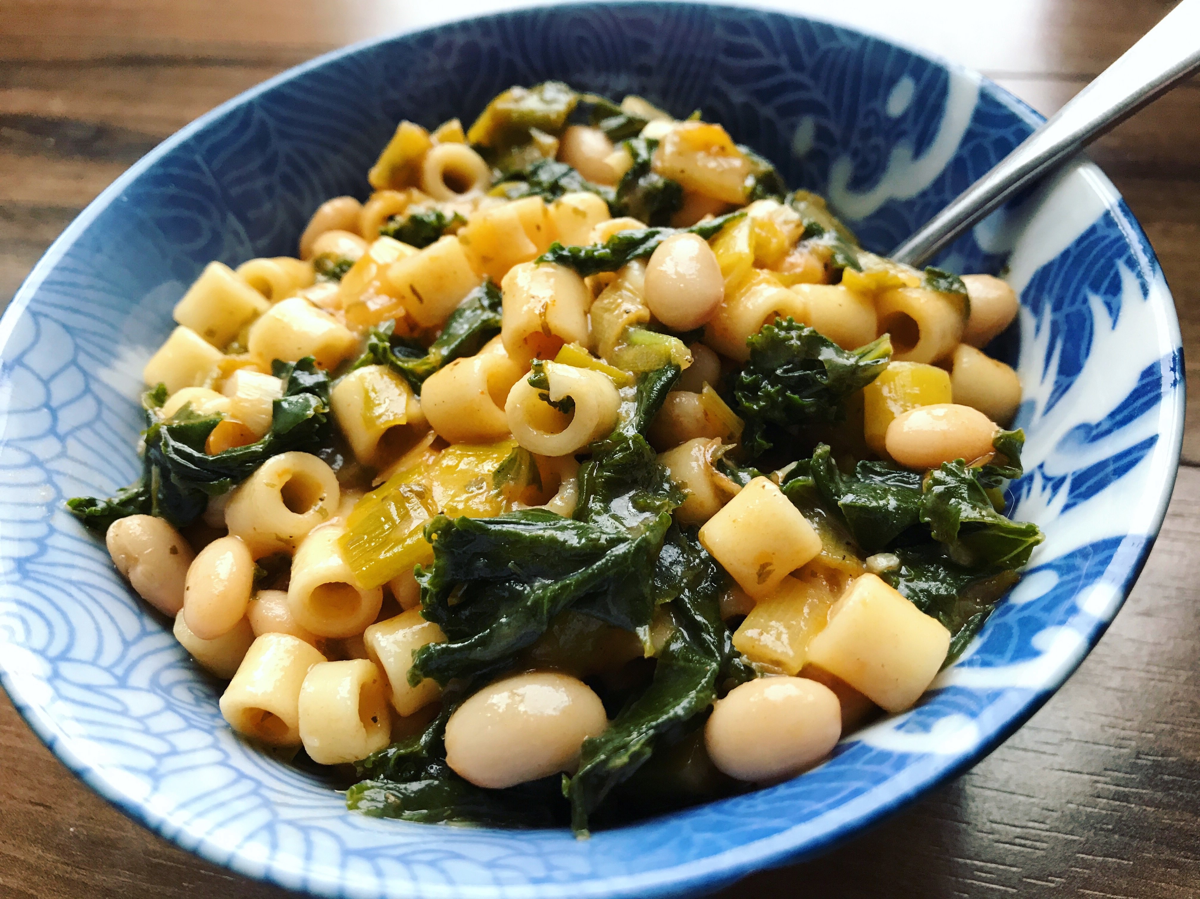 Kale Pasta White Bean Soup | lawandlentils