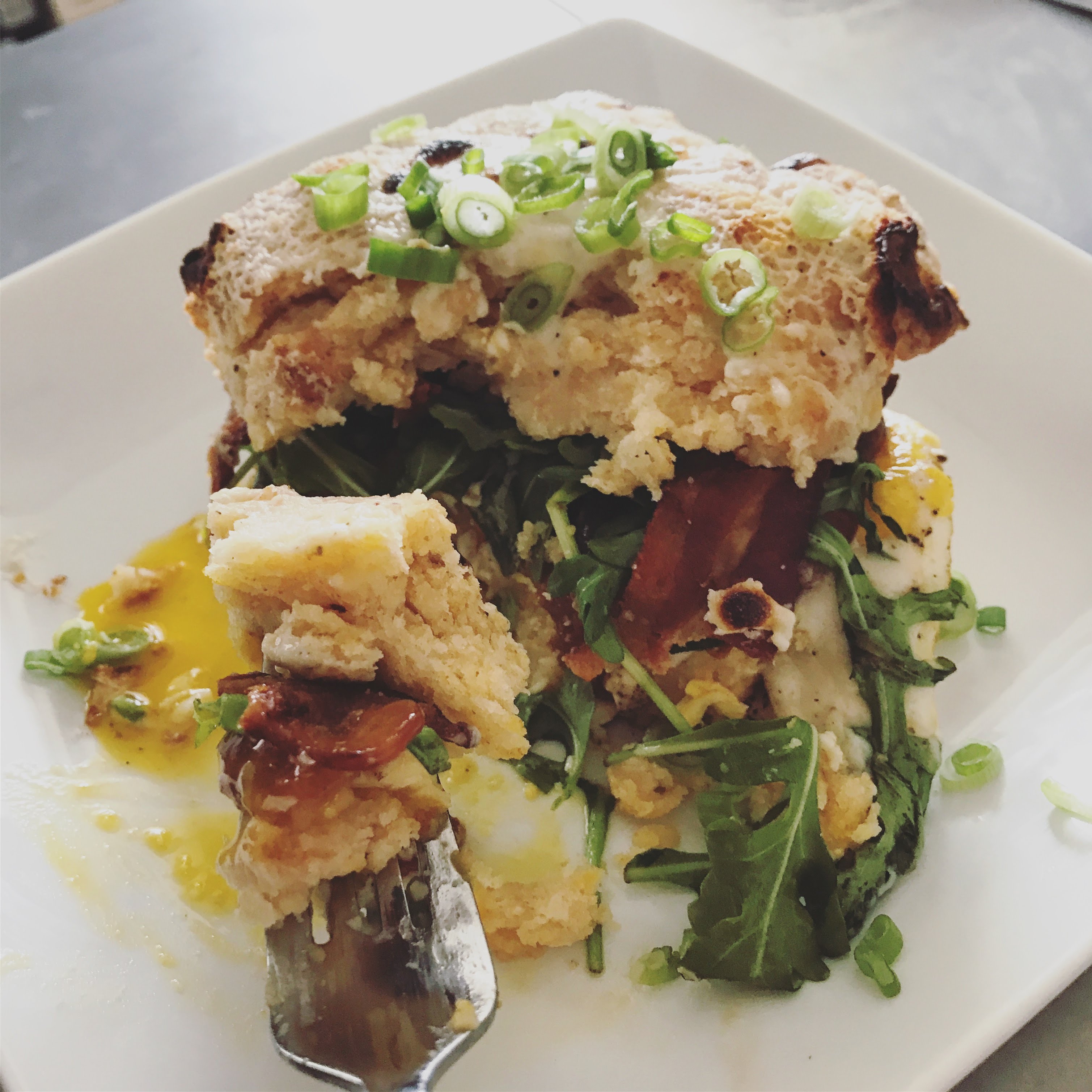 Cheddar Biscuit Breakfast Sandwiches with Bacon Cheddar Mornay Sauce | lawandlentils