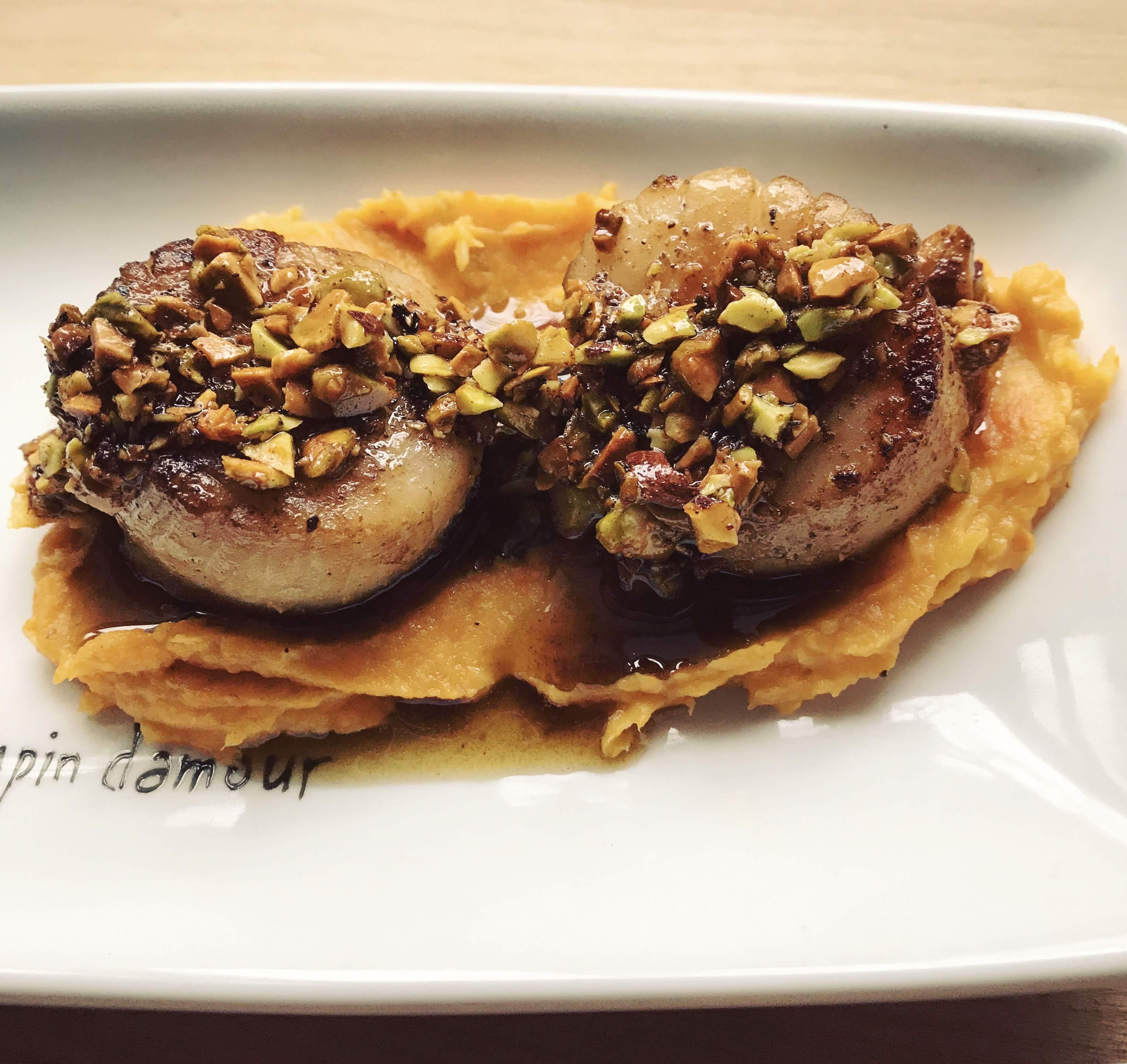 Pistachio Browned Butter Scallops | lawandlentils