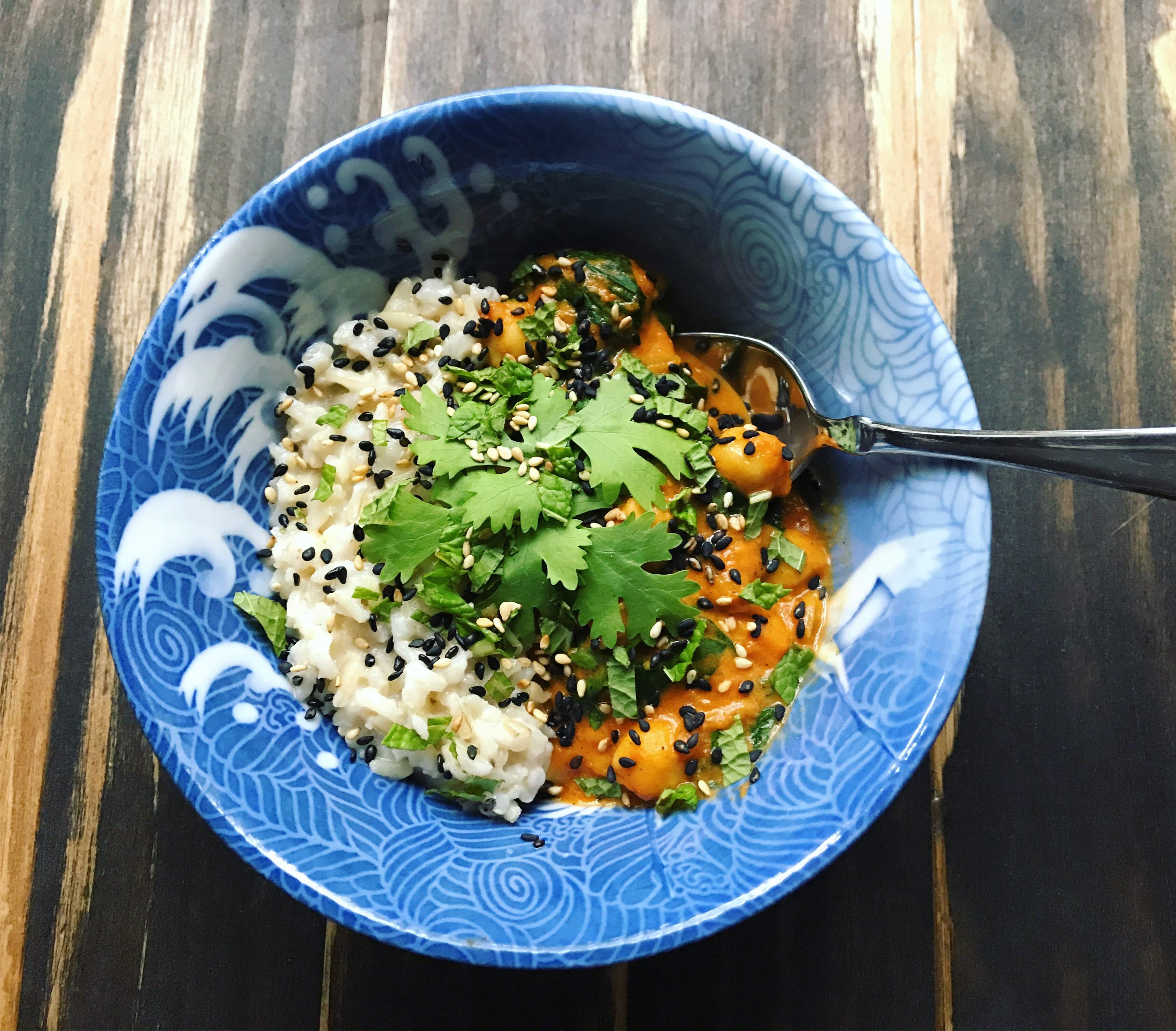 Butter Chickpeas and Spinach Curry with Coconut Brown Rice | lawandlentils
